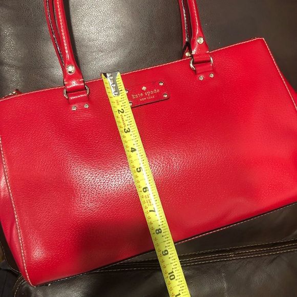 W KATE SPADE Large Red Leather Tote Briefcase Shoulder Bag with Three Sections - Picture 6 of 14